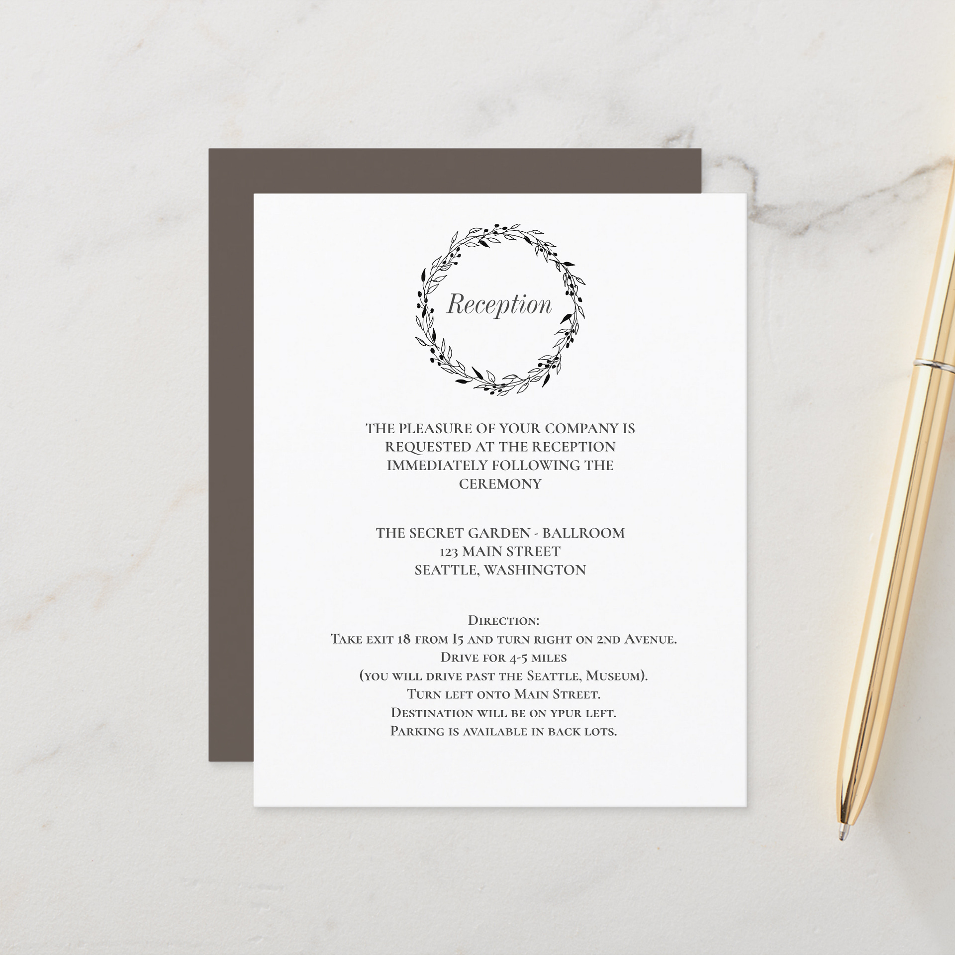 Rustic Wreath Initials Wedding Reception Card